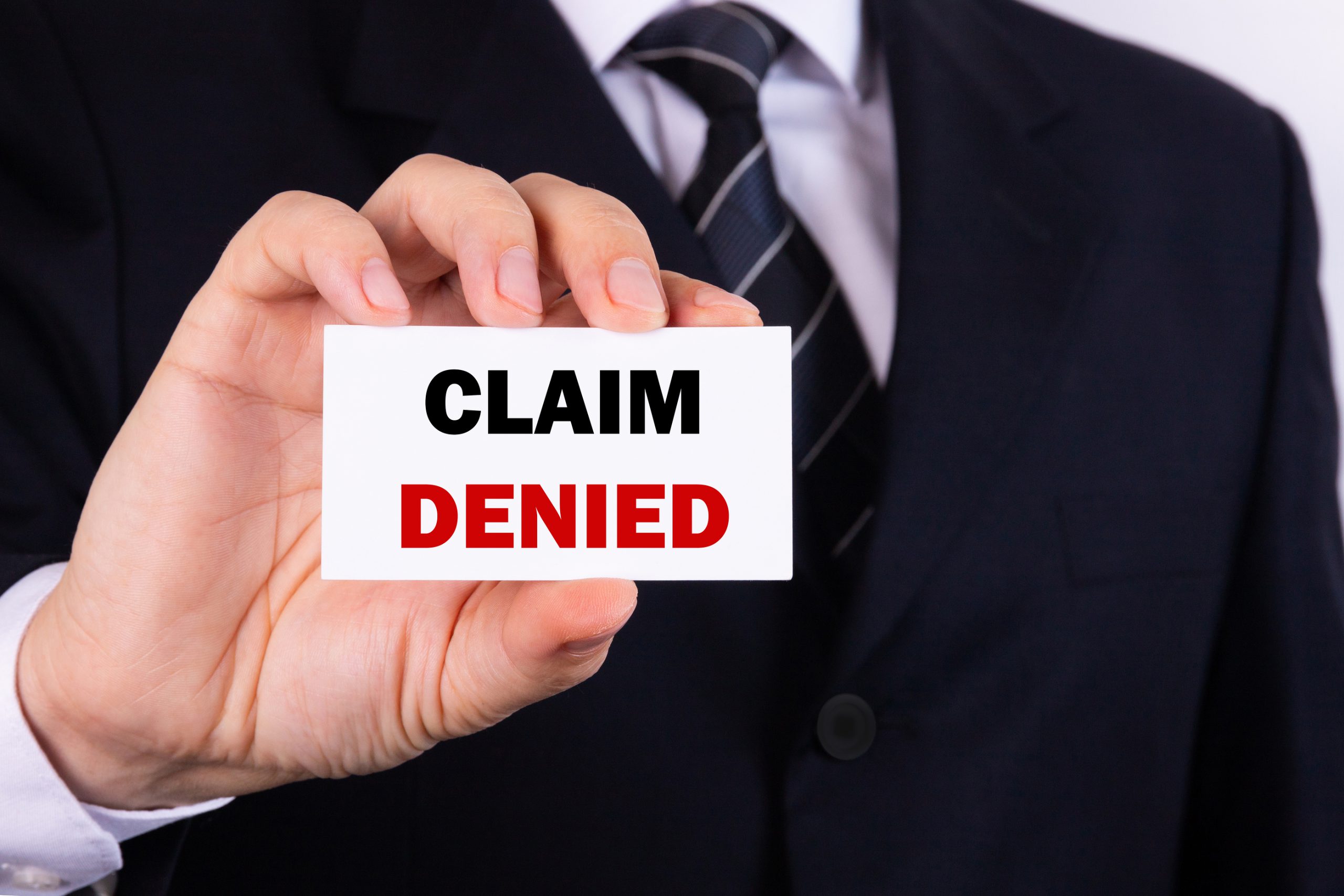 Claim denied message representing a denied or underpaid property insurance claim